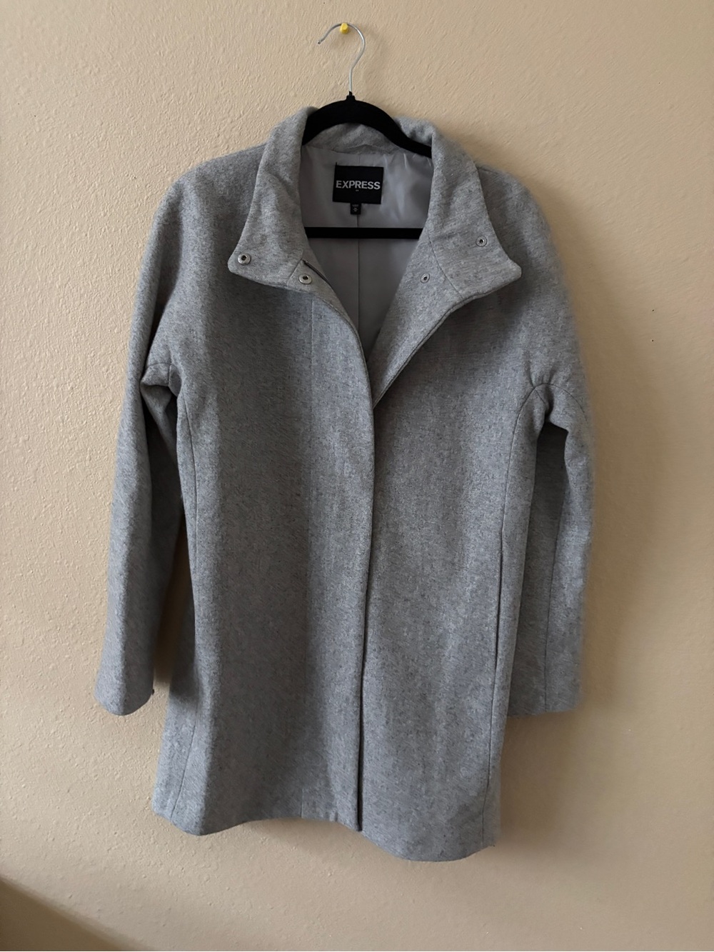 Express Light Gray Wool-Blend Funnel Collar Coat